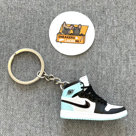 Air Jordan 1 Retro High 'Black/White/Ice Blue' - Mini Sneaker Sleutelhanger